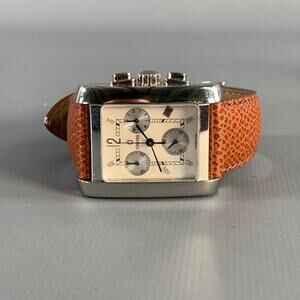 CONCORD Silver Brown Pebble Grain Leather Stainless Steel Watch